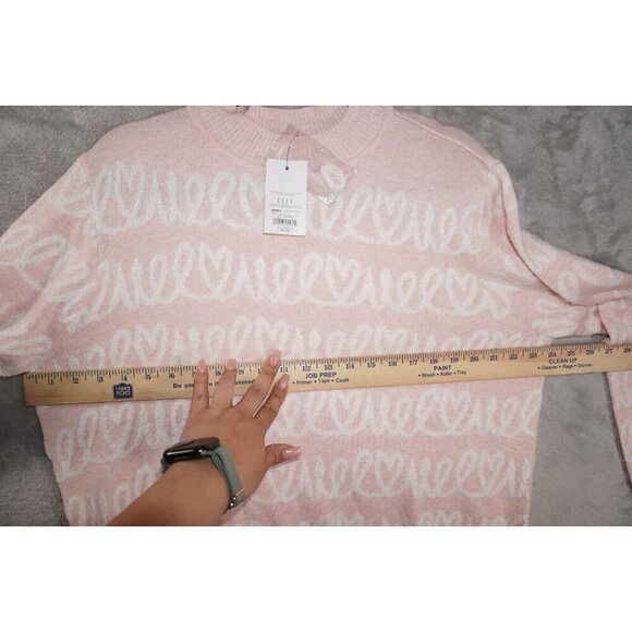 ELLE Pink & White Heart Script Sweater – NWT – Size XL - Picture 8 of 14